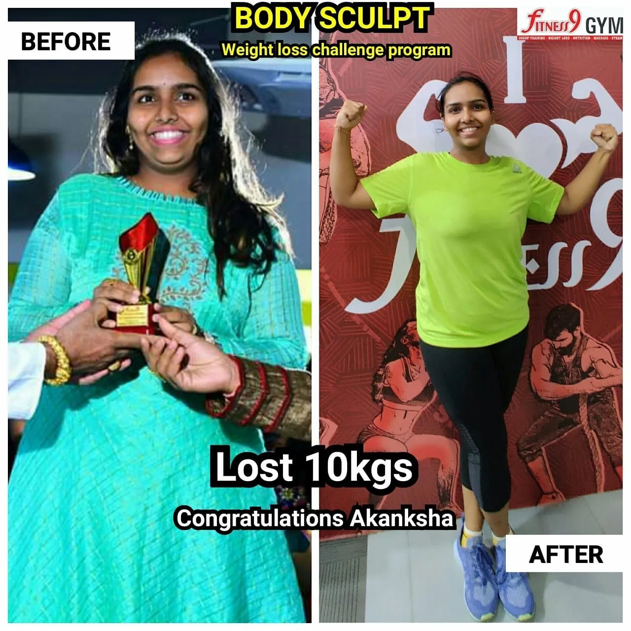 Fitness9 member Akanksha Mogulla — lost 10 kg body transformation