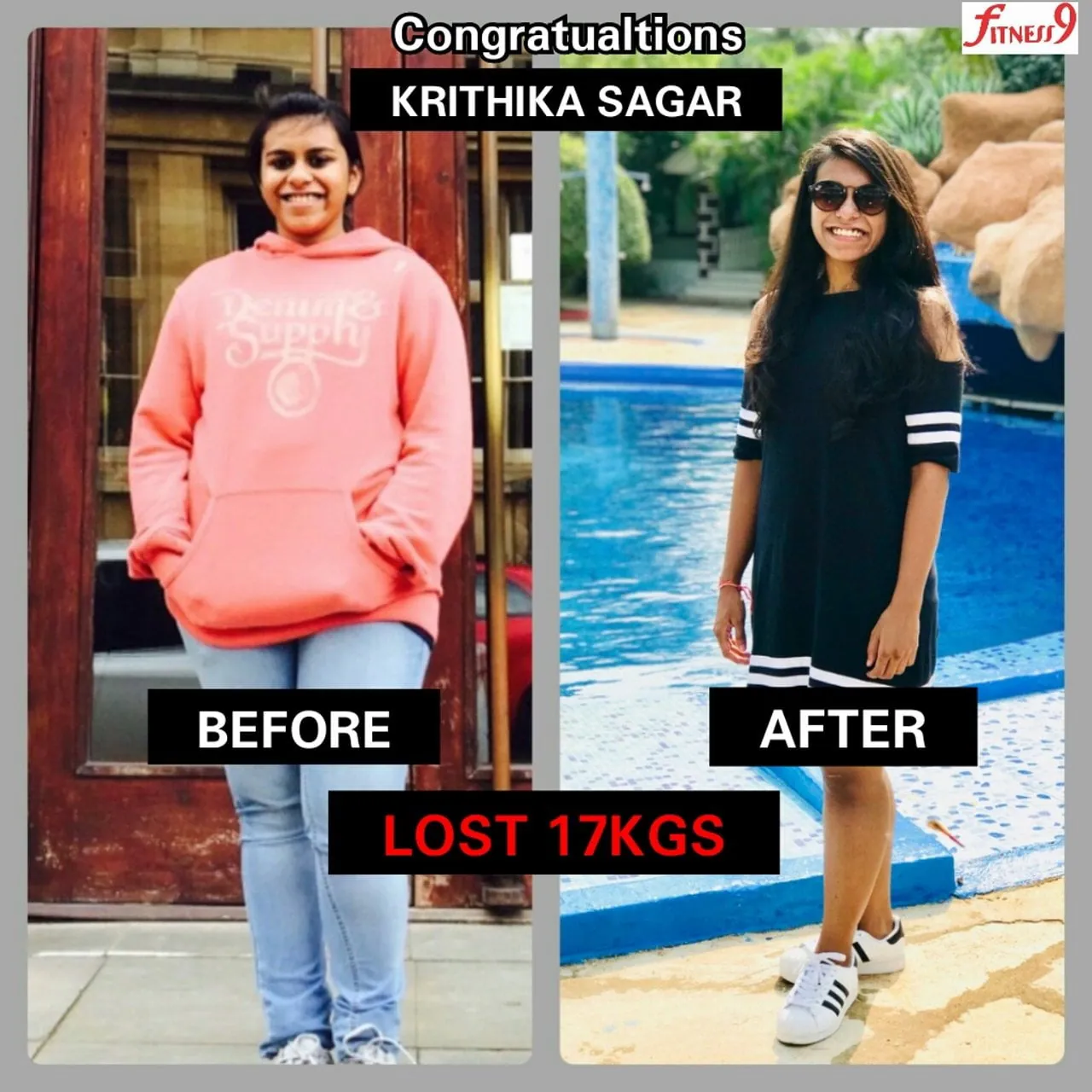 Fitness9 member Krithika Sagar — lost 17 kg body transformation